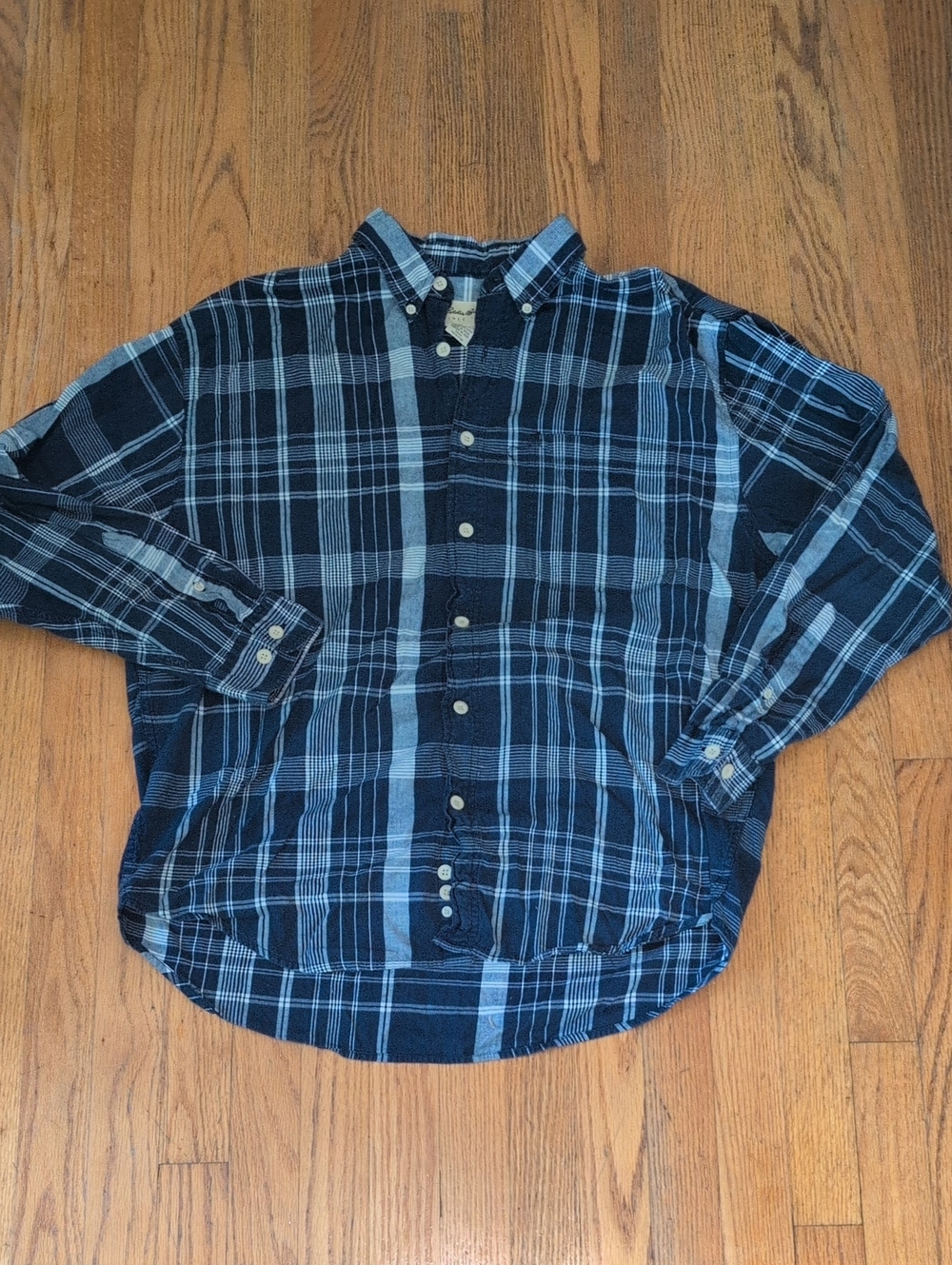 Eddie Bauer Blue and Navy Plaid Button-Down Shirt